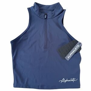 NWT Alphalete Navy Blue High Neck Cropped Zip Athletic Top Small